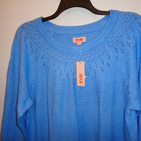 Evri Women's Plus Size Crewneck Pointelle Sweater Size 2X NWT Blue - Picture 2 of 11